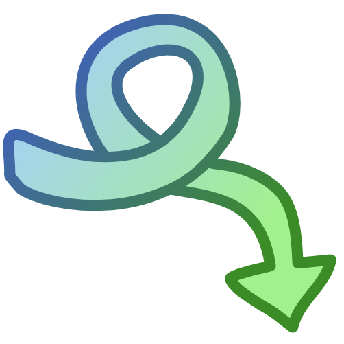 An arrow grading from blue to green starts at the left side of the screen, makes a loop, and points down.